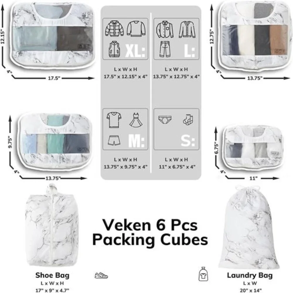 6 Set PackingCubes for Suitcases,Travel Organizer Bags for Luggage, Organizer